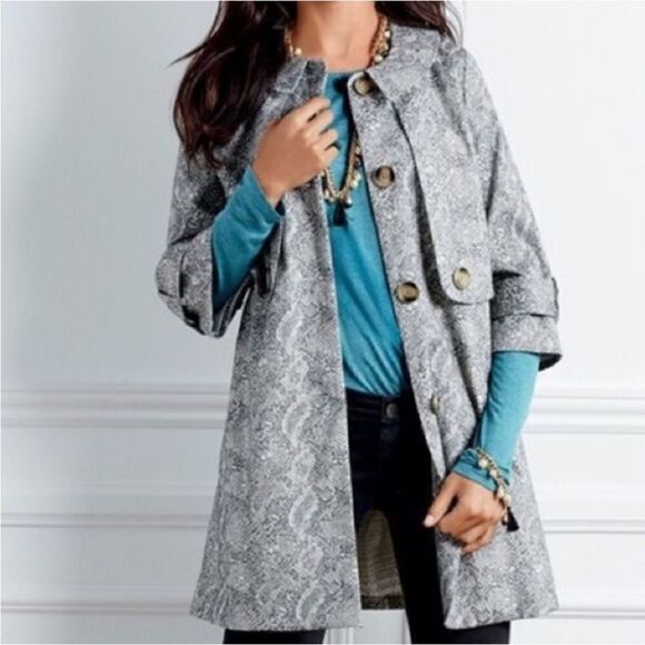 Cabi Camille Coat Gray Snakeskin Print Women Size L - Picture 2 of 12